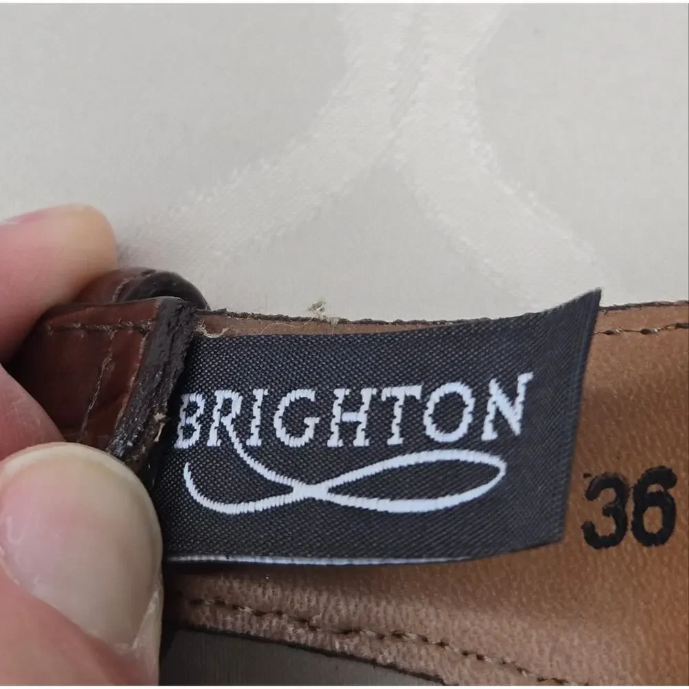 NWT Brighton Brown Leather and Beige Woven Belt with Gold Buckle Size 36